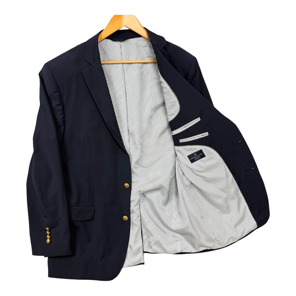 Brooks Brothers Blazer Mens 44L Navy Wool Explorer Regent Fit Gold Buttons